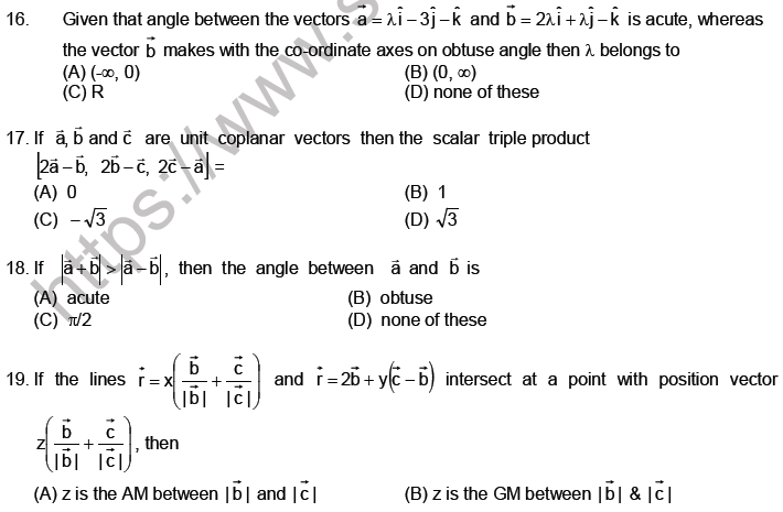 JEE Mathematics Vectors MCQs Set C, Multiple Choice Questions